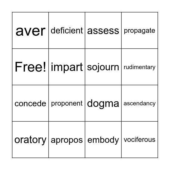 Lesson 6 Bingo Card