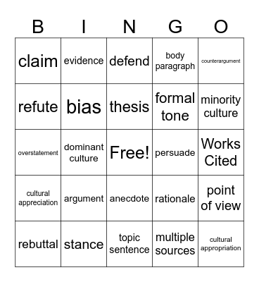 Counter-Arguments Bingo Card