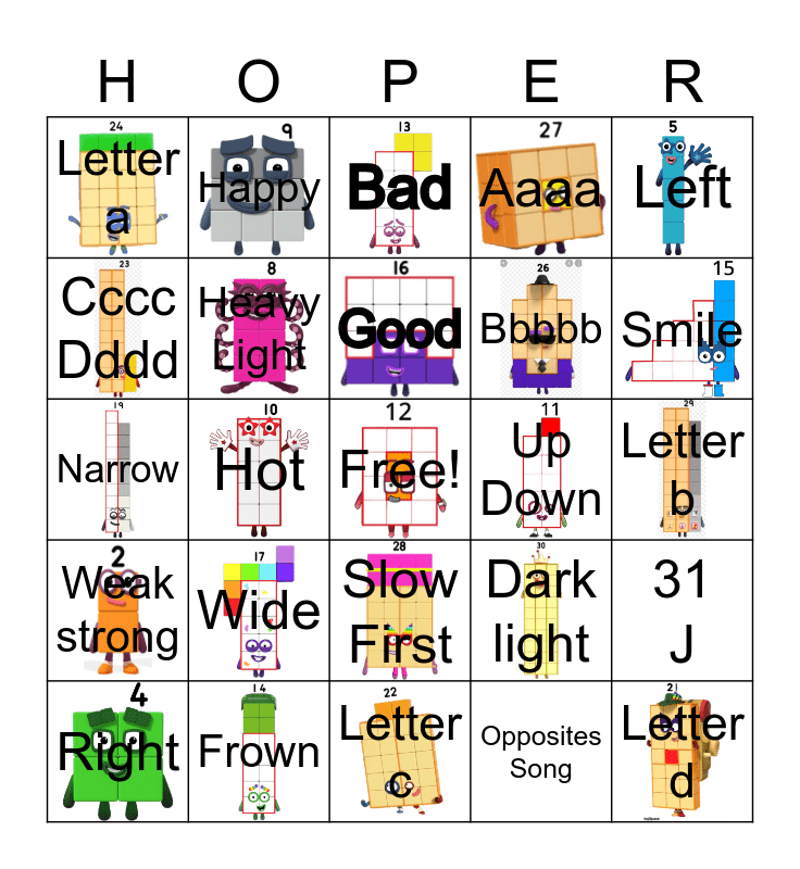 Number blocks Bingo Card