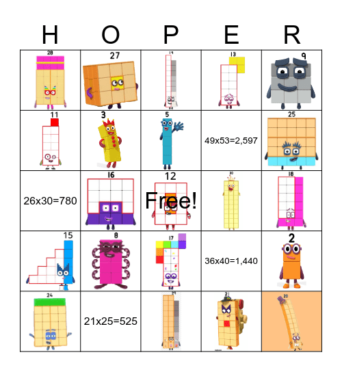 Number blocks Bingo Card