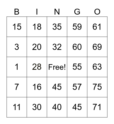 Dela Cruz Ada Marie Bingo Card