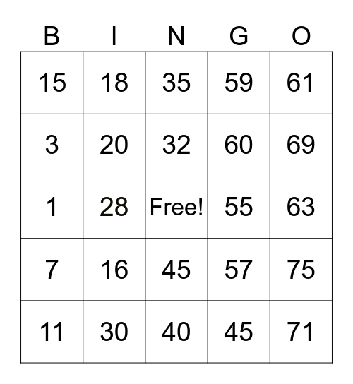 Dela Cruz Ada Marie Bingo Card