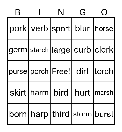 R-Controlled Vowels (Green) Bingo Card