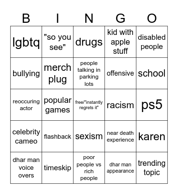 DHAR MAN BINGOOOOOO!!!!! Bingo Card