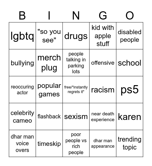 DHAR MAN BINGOOOOOO!!!!! Bingo Card
