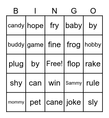 CVCe & Words with Y Bingo Card