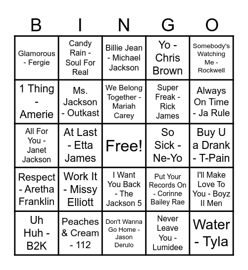 R&B Hits! Bingo Card