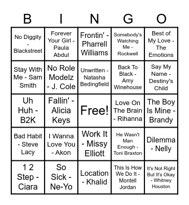 R&B Hits! Bingo Card