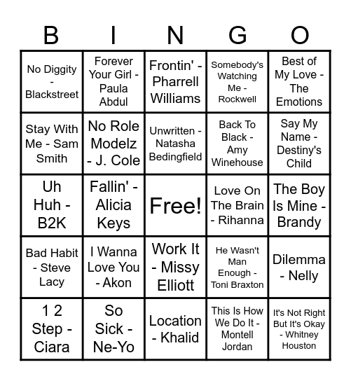 R&B Hits! Bingo Card