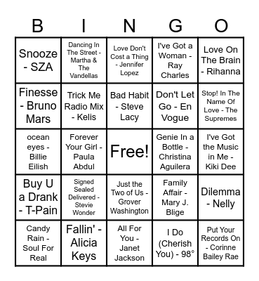 R&B Hits! Bingo Card