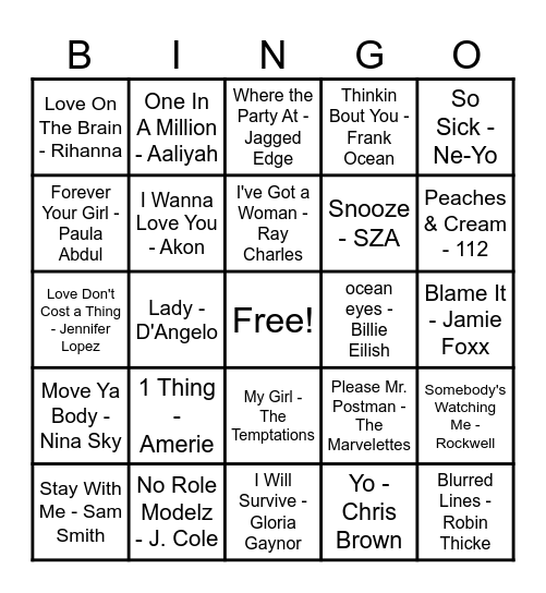 R&B Hits! Bingo Card
