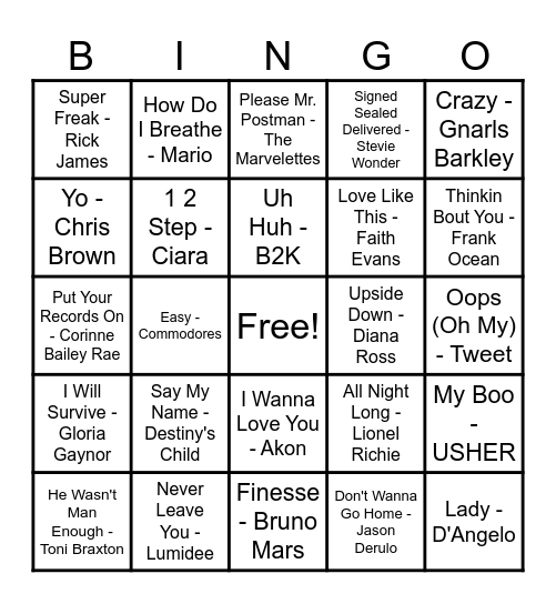 R&B Hits! Bingo Card