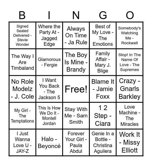 R&B Hits! Bingo Card
