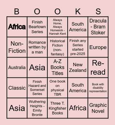 2025 Reading Goals Bingo Card