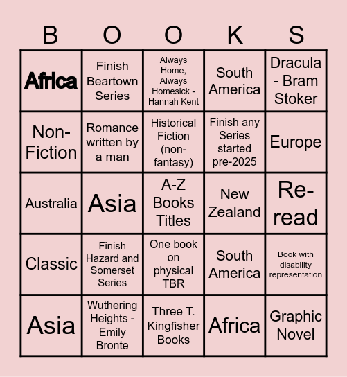 2025 Reading Goals Bingo Card