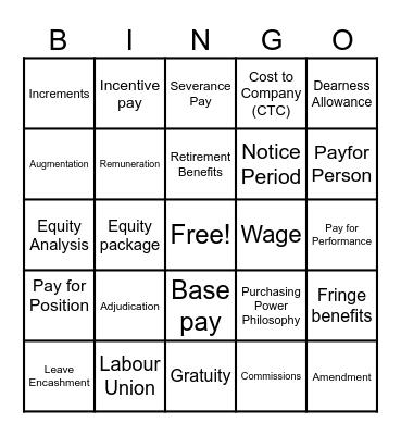 Compensation Bingo! Bingo Card
