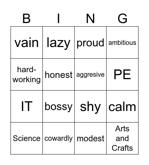 4,4 Bingo Card