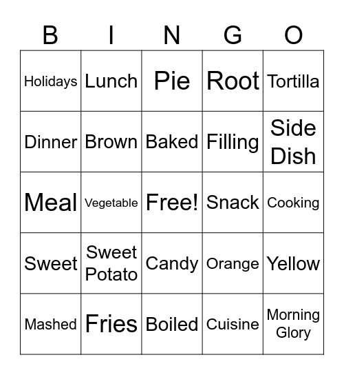 Sweet Potato Bingo Card