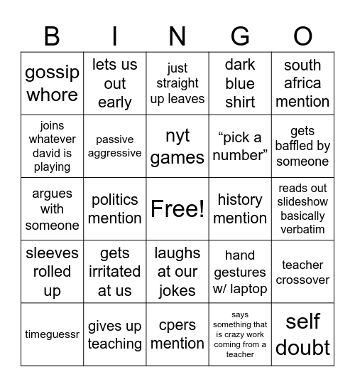 pse ryley bingo Card