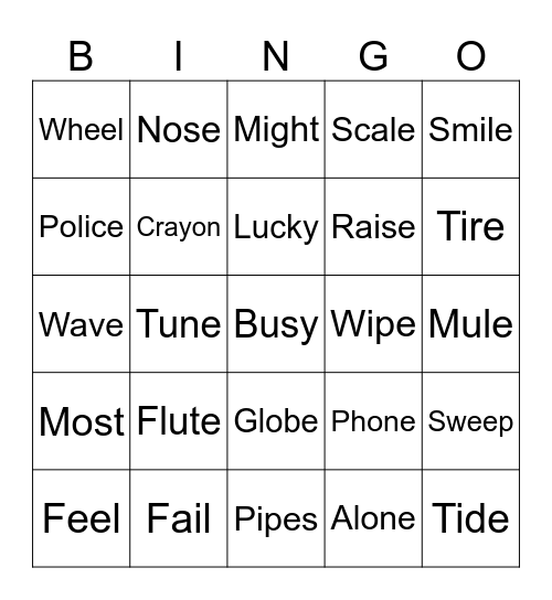 Long Vowel Words Bingo Card