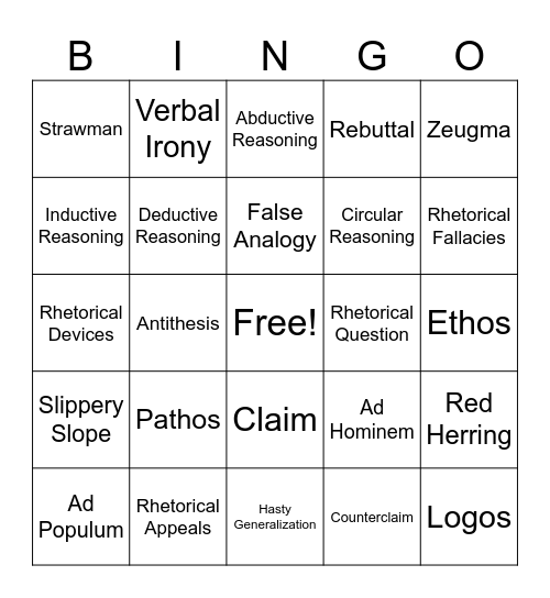 Persuasive Writing Bingo! Bingo Card