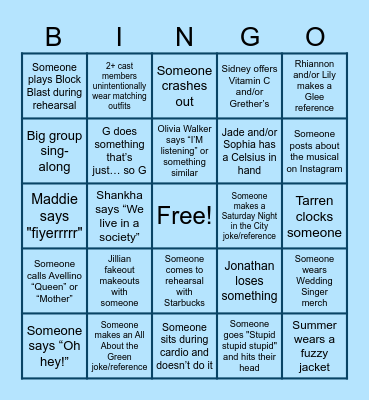 Wedding Singer Cast Bingo Card