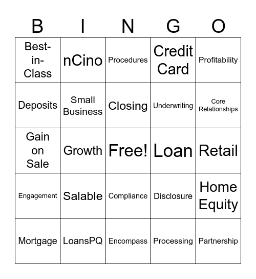 Retail Lending Bingo Card