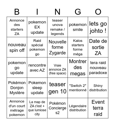 Pokémon Présent BINGO Card