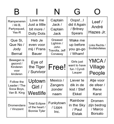 Muziek bingo CZL 2025 Bingo Card