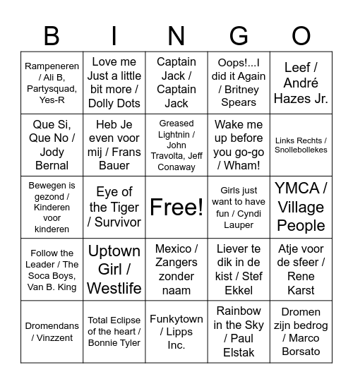Muziek bingo CZL 2025 Bingo Card
