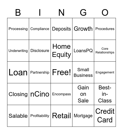 Retail Lending Bingo Card