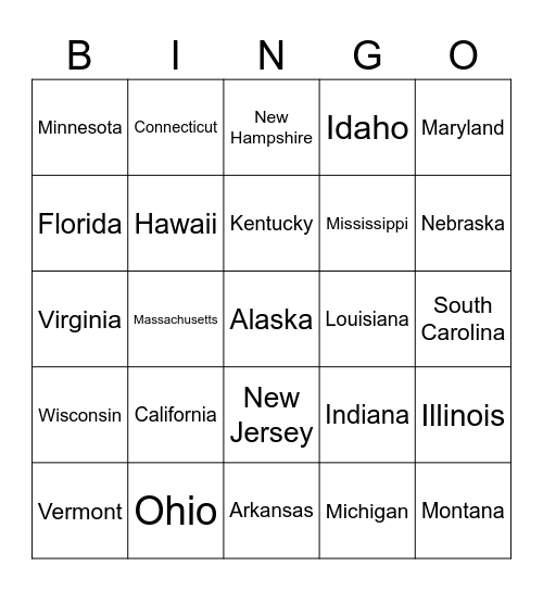 USA States Bingo Card