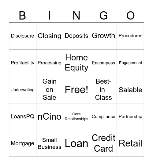 Retail Lending Bingo Card
