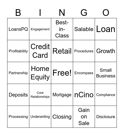 Retail Lending Bingo Card