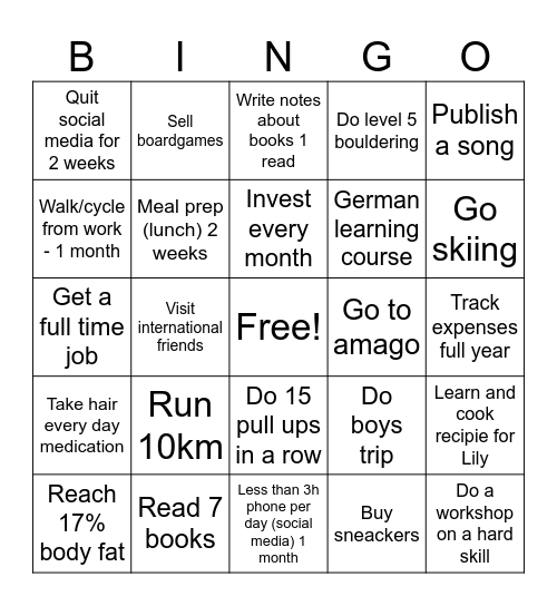 Goals 2025 Bingo Card