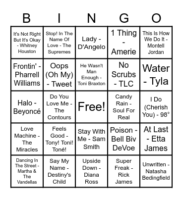 R&B Hits! Bingo Card