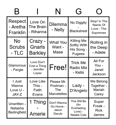 R&B Hits! Bingo Card