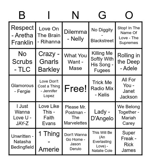 R&B Hits! Bingo Card