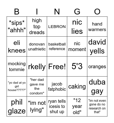 lunch Bingo Card