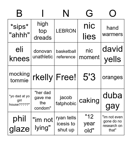 lunch Bingo Card