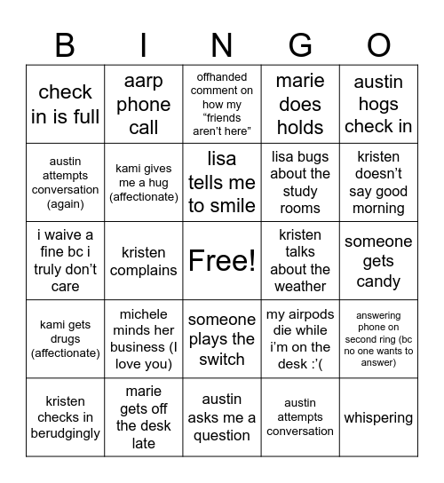 crying today Bingo Card