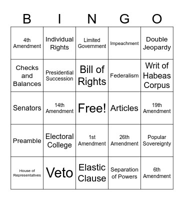 Constitution Bingo Card