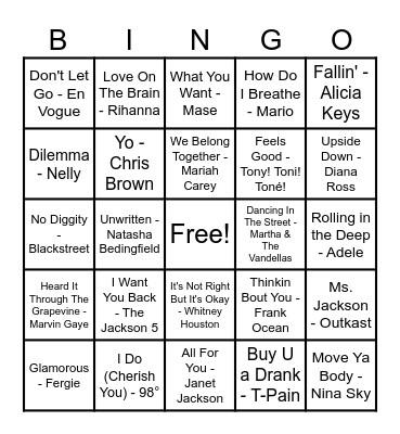 R&B Hits! Bingo Card