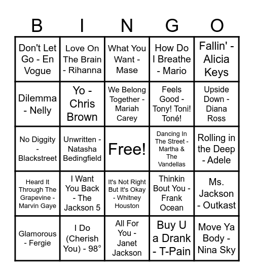 R&B Hits! Bingo Card