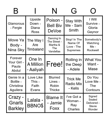 R&B Hits! Bingo Card