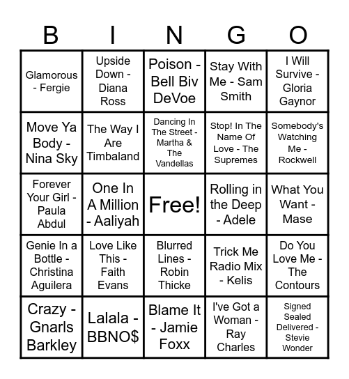 R&B Hits! Bingo Card