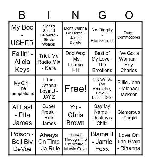 R&B Hits! Bingo Card