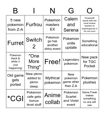 Pokemon Presents 2025 Bingo Card