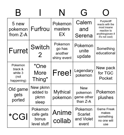 Pokemon Presents 2025 Bingo Card