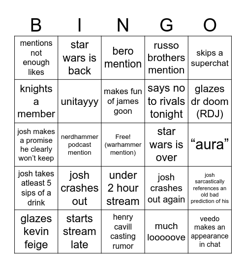 Den Of Nerds Bingo Card